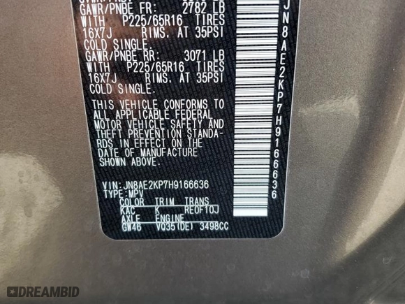 2017 Nissan Quest SV with VIN JN8AE2KP7H9166636, listed as a Copart auction lot 42658454 with 97,372 mi miles. Bid and sale history available at carsss.com. Image 13.