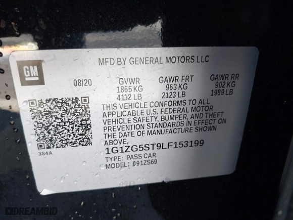 2020 Chevrolet Malibu RS with VIN 1G1ZG5ST9LF153199, listed as a IAAI auction lot 40483008 with 25,744 mi miles. Bid and sale history available at carsss.com. Image 9.