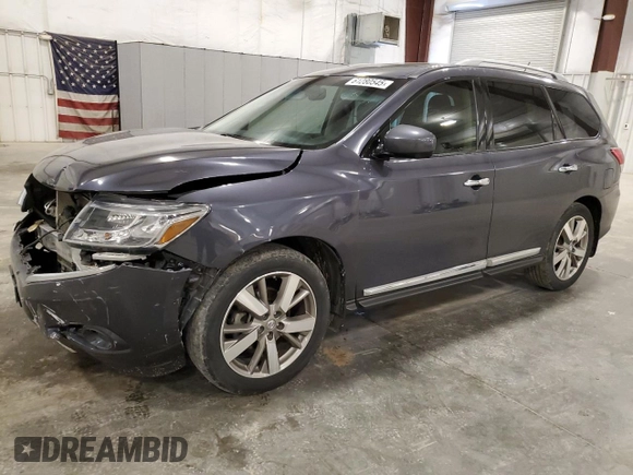 2014 Nissan Pathfinder Platinum with VIN 5N1AR2MM8EC673493, listed as a Copart auction lot 61280545 with 100,569 mi miles and Salvage title. Bid and sale history available at DreamBid. Image 1.