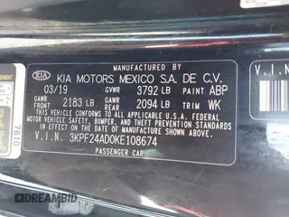 2019 Kia Forte LXS with VIN 3KPF24AD0KE108674, listed as a IAAI auction lot 41764134 with 83,887 mi miles. Bid and sale history available at carsss.com. Image 9.
