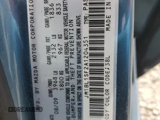 2010 Mazda 3 i Sport with VIN JM1BL1SF2A1204351, listed as a Copart auction lot 49586985 with 215,424 mi miles and Salvage Title. Bid and sale history available at carsss.com. Image 12.