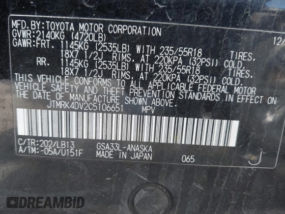 2012 Toyota RAV4 Sport с VIN JTMRK4DV2C5106651, выставлен на аукционе IAAI как лот 42175243 с пробегом 96 326 миль миль и . История ставок и продаж доступна на DreamBid. Изображение 9.