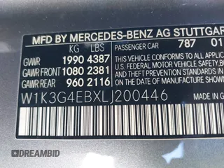 2020 Mercedes-Benz A 220 with VIN W1K3G4EBXLJ200446, listed as a IAAI auction lot 41612614 with 66,015 mi miles and . Bid and sale history available at DreamBid. Image 9.