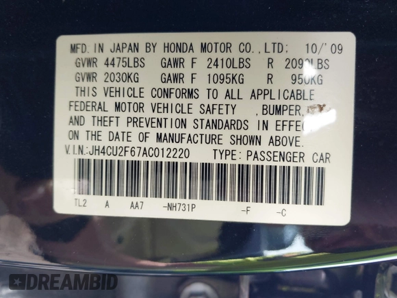 2010 Acura TSX с VIN JH4CU2F67AC012220, выставлен на аукционе IAAI как лот 42093752 с пробегом 167 879 миль миль и . История ставок и продаж доступна на DreamBid. Изображение 9.