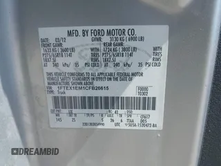 2012 Ford F-150 XL with VIN 1FTEX1EM1CFB26615, listed as a IAAI auction lot 42765399 with 261,278 mi miles and . Bid and sale history available at DreamBid. Image 9.