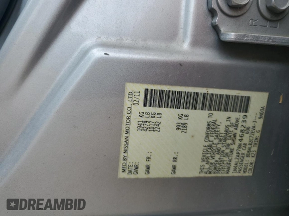 2011 Nissan Altima 2.5 S with VIN 1N4AL2AP7BN468239, listed as a Copart auction lot 53637095 with 216,305 mi miles and Clean Title. Bid and sale history available at carsss.com. Image 12.