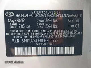2020 Hyundai Elantra SE z VIN 5NPD74LF8LH500998, wystawiony jako IAAI lot #42266450 z przebiegiem 25 320 mil mil oraz . Historia ofert i sprzedaży dostępna na DreamBid. Obrazek 9.