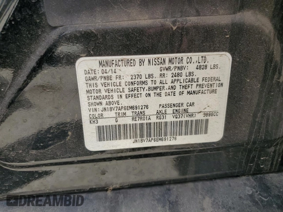 2014 Infiniti Q50 Premium with VIN JN1BV7AP6EM691276, listed as a Copart auction lot 56111145 with 209,033 mi miles and Salvage title. Bid and sale history available at DreamBid. Image 12.