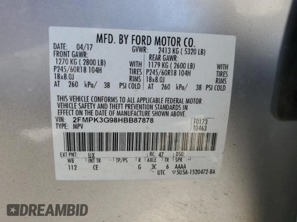 2017 Ford Edge SE with VIN 2FMPK3G98HBB87878, listed as a Copart auction lot 53746555 with 114,672 mi miles and Non repairable. Bid and sale history available at DreamBid. Image 13.