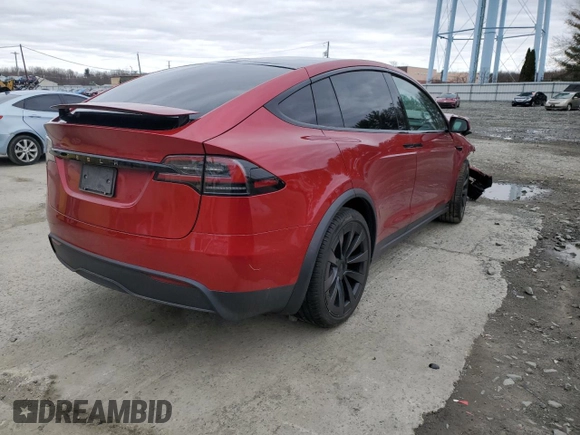 2023 Tesla Model X with VIN 7SAXCAE51PF390573, listed as a Copart auction lot 47499385 with Not Provided miles and Salvage Title. Bid and sale history available at DreamBid. Image 3.