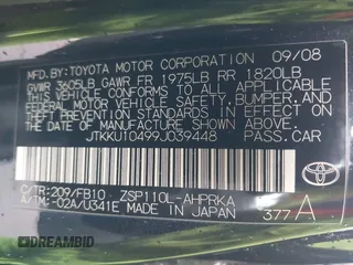 2009 Scion xD z VIN JTKKU10499J039448, wystawiony jako IAAI lot #41787707 z przebiegiem Nie podano mil oraz . Historia ofert i sprzedaży dostępna na DreamBid. Obrazek 9.