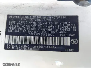 2009 Toyota Camry with VIN 4T1BE46K09U888809, listed as a IAAI auction lot 42003315 with 190,968 mi miles. Bid and sale history available at carsss.com. Image 9.