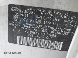 2012 Hyundai Elantra GLS z VIN KMHDH4AE1CU401688, wystawiony jako IAAI lot #42280367 z przebiegiem 90 948 mil mil oraz . Historia ofert i sprzedaży dostępna na DreamBid. Obrazek 9.