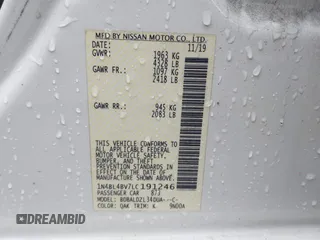 2020 Nissan Altima S z VIN 1N4BL4BV7LC191246, wystawiony jako IAAI lot #41606072 z przebiegiem 104 367 mil mil oraz . Historia ofert i sprzedaży dostępna na DreamBid. Obrazek 9.