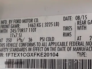 2015 Ford F-150 XL with VIN 1FTEX1CGXFKE20104, listed as a IAAI auction lot 42035347 with 196,674 mi miles. Bid and sale history available at carsss.com. Image 9.