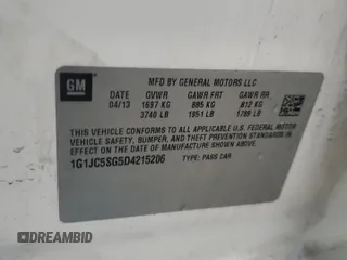 2013 Chevrolet Sonic LT with VIN 1G1JC5SG5D4215206, listed as a Copart auction lot 51669305 with 171,604 mi miles and Salvage Title. Bid and sale history available at DreamBid. Image 12.