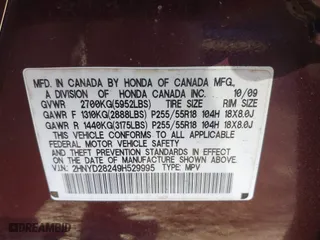 2009 Acura MDX with VIN 2HNYD28249H529995, listed as a IAAI auction lot 41754491 with 186,330 mi miles. Bid and sale history available at carsss.com. Image 9.