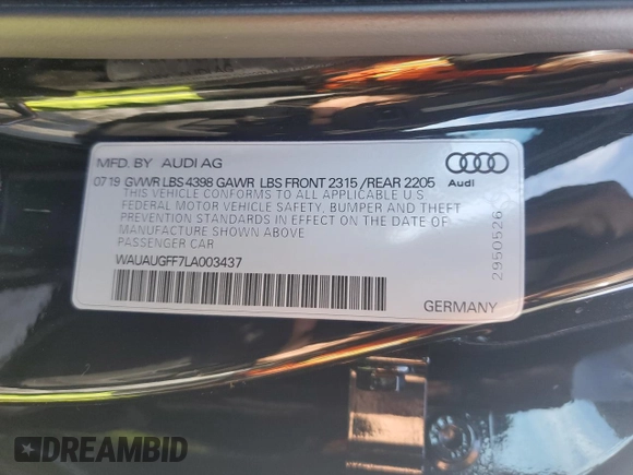 2020 Audi A3 Sedan Premium with VIN WAUAUGFF7LA003437, listed as a Copart auction lot 82730673 with 13,358 mi miles. Bid and sale history available at carsss.com. Image 14.