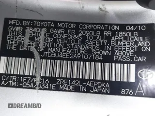 2010 Toyota Corolla with VIN JTDBU4EE2A9107184, listed as a IAAI auction lot 41861299 with 192,519 mi miles. Bid and sale history available at carsss.com. Image 9.