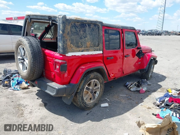 2018 Jeep Wrangler Unlimited Sahara with VIN 1C4HJXEG6JW174359, listed as a IAAI auction lot 42009968 with 79,830 mi miles and . Bid and sale history available at DreamBid. Image 4.