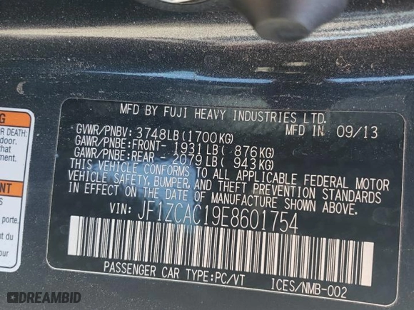 2014 Subaru BRZ Limited with VIN JF1ZCAC19E8601754, listed as a Copart auction lot 81847604 with 71,788 mi miles and Salvage Title. Bid and sale history available at carsss.com. Image 12.