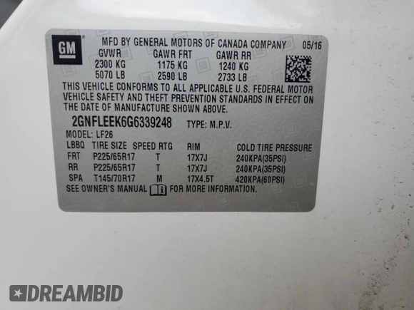 2016 Chevrolet Equinox LS with VIN 2GNFLEEK6G6339248, listed as a Copart auction lot 55326765 with 99,381 mi miles and Salvage Title. Bid and sale history available at DreamBid. Image 13.