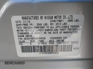 2017 Infiniti Q50 Premium with VIN JN1EV7AP2HM737039, listed as a IAAI auction lot 41637808 with 120,217 mi miles and . Bid and sale history available at DreamBid. Image 9.