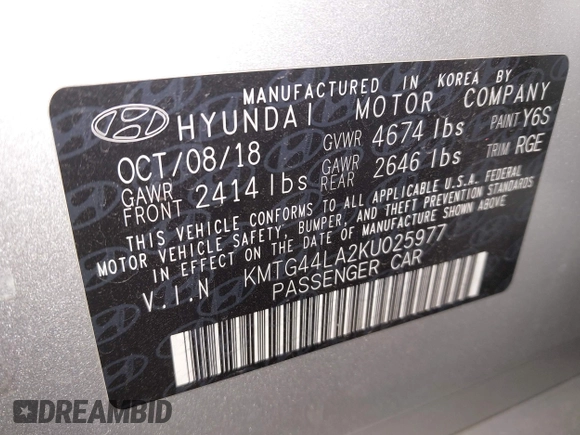2019 Genesis G70 Advanced with VIN KMTG44LA2KU025977, listed as a IAAI auction lot 42432585 with 25,227 mi miles and . Bid and sale history available at DreamBid. Image 9.