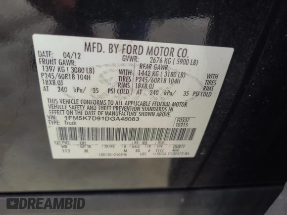 2013 Ford Explorer XLT z VIN 1FM5K7D91DGA48083, wystawiony jako Copart lot #79293904 z przebiegiem Nie podano mil oraz Nie do naprawy • Non repairable. Historia ofert i sprzedaży dostępna na DreamBid. Obrazek 13.