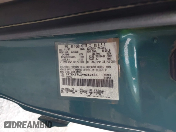 1997 Ford F-150 XL with VIN 1FTEX17LXVNC32588, listed as a IAAI auction lot 40848063 with 210,113 mi miles and . Bid and sale history available at DreamBid. Image 9.