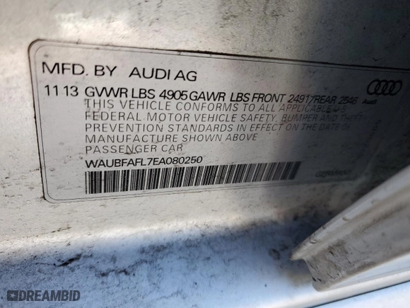 2014 Audi A4 Premium with VIN WAUBFAFL7EA080250, listed as a Copart auction lot 47935825 with 143,446 mi miles and Salvage Title. Bid and sale history available at carsss.com. Image 12.