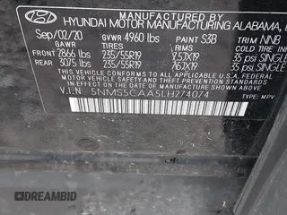 2020 Hyundai Santa Fe Limited with VIN 5NMS5CAA5LH274074, listed as a IAAI auction lot 41913985 with 58,846 mi miles. Bid and sale history available at carsss.com. Image 9.
