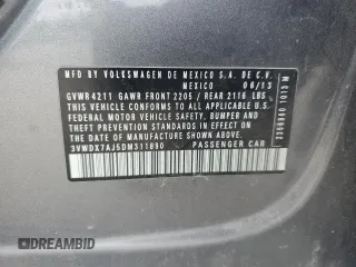2013 Volkswagen Jetta SE с VIN 3VWDX7AJ5DM311890, выставлен на аукционе Copart как лот 50812155 с пробегом Не указан миль и Списание • Salvage title. История ставок и продаж доступна на DreamBid. Изображение 12.