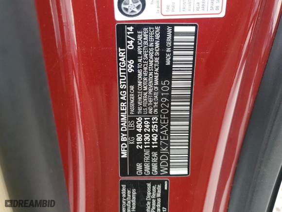 2014 Mercedes-Benz SL-Class SL 63 AMG with VIN WDDJK7EAXEF029105, listed as a Copart auction lot 75639724 with 0 mi miles and Non Repairable. Bid and sale history available at carsss.com. Image 13.