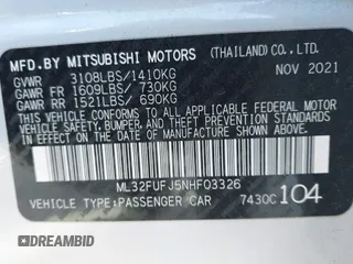 2022 Mitsubishi Mirage ES z VIN ML32FUFJ5NHF03326, wystawiony jako IAAI lot #41340720 z przebiegiem 15 621 mil mil oraz . Historia ofert i sprzedaży dostępna na DreamBid. Obrazek 9.
