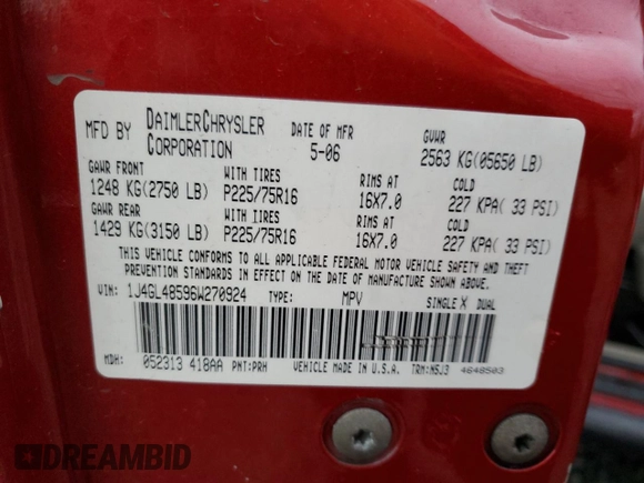 2006 Jeep Liberty Sport with VIN 1J4GL48596W270924, listed as a Copart auction lot 85902874 with 84,825 mi miles and Salvage Title. Bid and sale history available at carsss.com. Image 15.