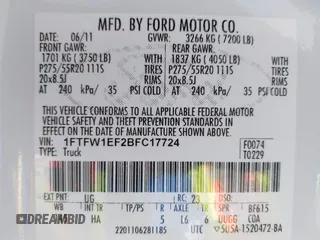 2011 Ford F-150 XL with VIN 1FTFW1EF2BFC17724, listed as a IAAI auction lot 41761099 with 199,709 mi miles. Bid and sale history available at carsss.com. Image 9.
