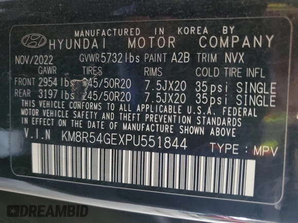 2023 Hyundai Palisade Limited z VIN KM8R54GEXPU551844, wystawiony jako Copart lot #54056995 z przebiegiem 87 024 mil mil oraz Szkoda całkowita • Salvage title. Historia ofert i sprzedaży dostępna na DreamBid. Obrazek 14.