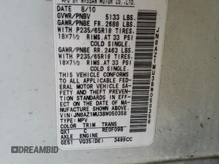 2011 Nissan Murano SV z VIN JN8AZ1MU3BW050358, wystawiony jako Copart lot #57122755 z przebiegiem 211 143 mil mil oraz Szkoda całkowita • Salvage title. Historia ofert i sprzedaży dostępna na DreamBid. Obrazek 13.