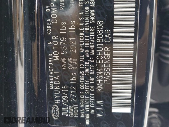 2017 Genesis G80 3.8L z VIN KMHGN4JE0HU180808, wystawiony jako Copart lot #52796555 z przebiegiem 81 598 mil mil oraz Szkody całkowita. Historia ofert i sprzedaży dostępna na DreamBid. Obrazek 14.