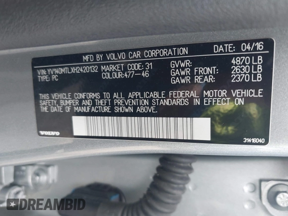 2017 Volvo S60 Dynamic z VIN YV140MTLXH2420132, wystawiony jako IAAI lot #42241376 z przebiegiem 191 292 mil mil oraz . Historia ofert i sprzedaży dostępna na DreamBid. Obrazek 9.