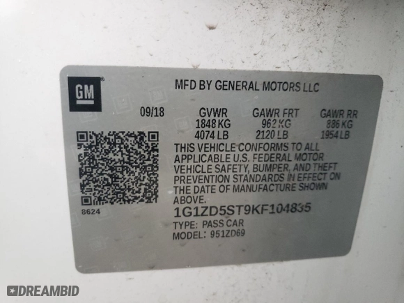 2019 Chevrolet Malibu LT with VIN 1G1ZD5ST9KF104835, listed as a Copart auction lot 79531584 with 93,351 mi miles and Salvage Title. Bid and sale history available at carsss.com. Image 12.
