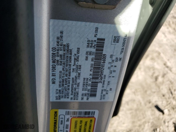 2015 Ford Fusion SE with VIN 3FA6P0H92FR166009, listed as a Copart auction lot 49859035 with 189,813 mi miles and Clean Title. Bid and sale history available at carsss.com. Image 12.