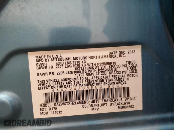 2014 Mitsubishi Outlander Sport SE with VIN 4A4AR4AU5EE018807, listed as a Copart auction lot 51600475 with 116,314 mi miles and Salvage Title. Bid and sale history available at carsss.com. Image 13.