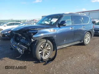 2020 Infiniti QX80 LUXE with VIN JN8AZ2NE8L9255722, listed as a IAAI auction lot 40978347 with 113,638 mi miles. Bid and sale history available at carsss.com. Image 1.