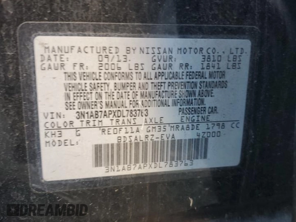 2013 Nissan Sentra FE+ S with VIN 3N1AB7APXDL783763, listed as a Copart auction lot 50468155 with 132,872 mi miles and Clean Title. Bid and sale history available at DreamBid. Image 12.