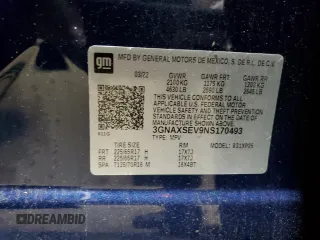 2022 Chevrolet Equinox LS z VIN 3GNAXSEV9NS170493, wystawiony jako Copart lot #57219235 z przebiegiem Nie podano mil oraz Szkoda całkowita • Salvage title. Historia ofert i sprzedaży dostępna na DreamBid. Obrazek 13.