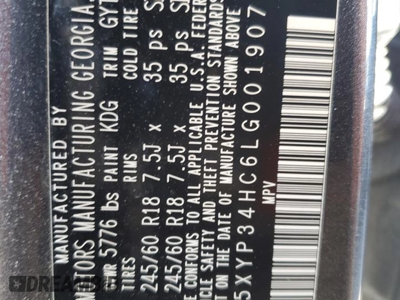 2020 Kia Telluride EX z VIN 5XYP34HC6LG001907, wystawiony jako Copart lot #49150095 z przebiegiem 98 978 mil mil oraz Szkoda całkowita • Salvage title. Historia ofert i sprzedaży dostępna na DreamBid. Obrazek 13.