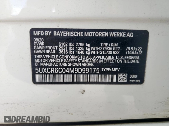 2021 BMW X5 xDrive40i with VIN 5UXCR6C04M9D99175, listed as a Copart auction lot 57660895 with 60,763 mi miles and Clean title. Bid and sale history available at DreamBid. Image 14.