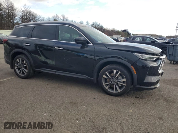 2025 Infiniti QX60 Luxe with VIN 5N1AL1FS4SC331767, listed as a Copart auction lot 82446074 with 457 mi miles and Salvage title. Bid and sale history available at DreamBid. Image 4.